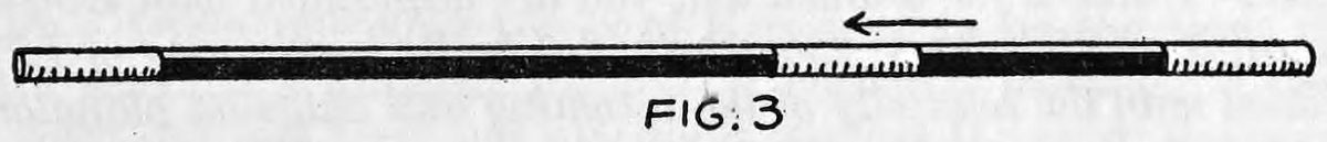Fig. 3. — The wand with the extra tip slid along the rod away from the end, an arrow showing the direction it moves.