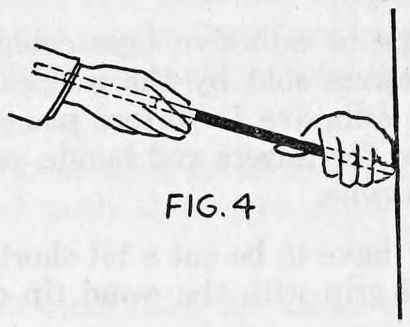Fig. 4. — The wand seems to pass straight into an upright surface, held in the right hand at one end with the left hand cupped over the other end against the surface.