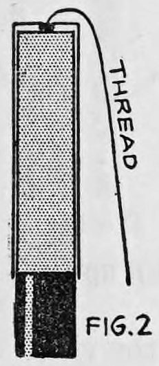 Fig. 2. — Cross section of the extra tip placed on the wand, showing the thread running from the knot inside the tip out through the end and down alongside.