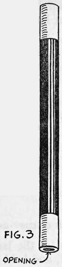Fig. 3. — The large twelve-inch wand drawn upright and dark, its lower end hollow and open, with the word opening and an arrow pointing to that end.