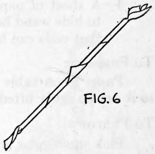 Fig. 6. — The paper-wrapped wand lying slanted from lower left to upper right, the paper twisted into a point at each end.