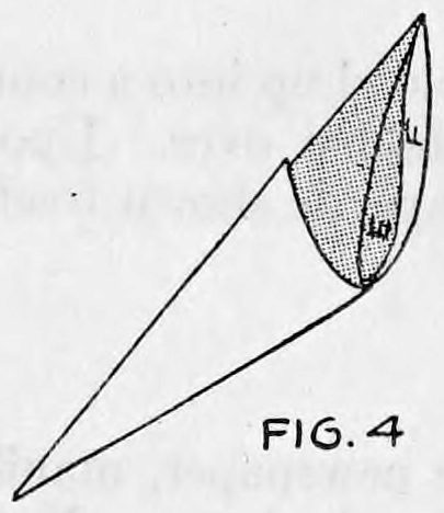 Fig. 4. — The flat paper cone seen from the side, its open top showing a shaded interior with the wall of paper lettered H inside it.