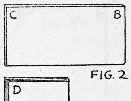 Fig. 2. — The paper folded once into a long rectangle with corners C and B, seen edge-on at the top.