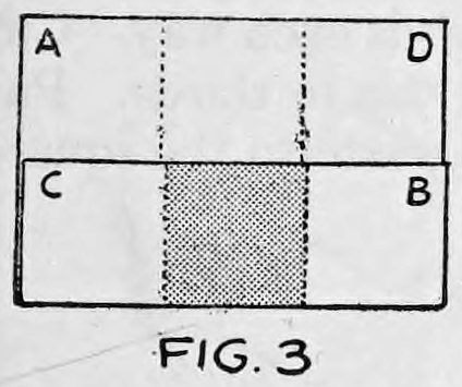Fig. 3. — A flat folded strip of paper with corners A, D, C, B, dotted crease lines and a shaded square pocket at the lower middle.