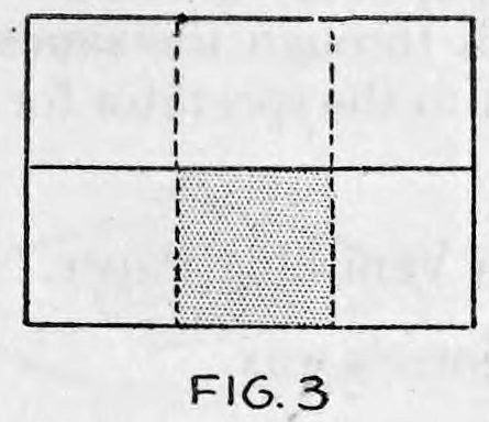 Fig. 3. — The paper with its bottom third brought up, a shaded square at the lower center showing the pocket, with dotted crease lines.