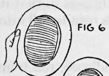Fig. 6. — The derby hat held up in the left hand with its opening toward the performer, seen from the front, the right hand about to take the other edge of the brim.