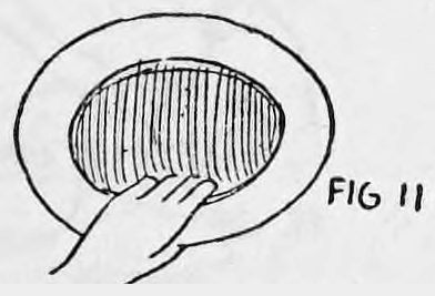 Fig. 11. — Looking into the hat, the fingers of the left hand inside the opening conceal the coins, so nothing shows to the audience.