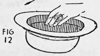 Fig. 12. — The hat tipped to show the coins arranged along the inside band beneath the fingers of the left hand.