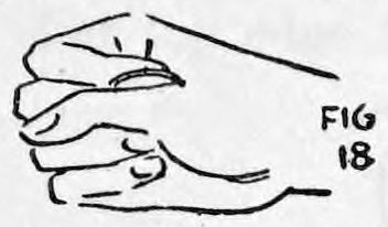 Fig. 18. — The right hand with the thumb folded in toward the palm, Front Thumb Palming the coin as the hand travels toward the hat.