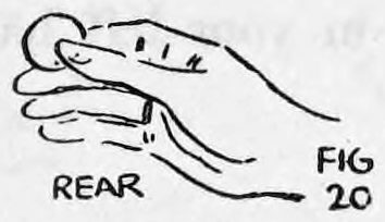 Fig. 20. — Rear view of the hand producing a coin, held at the finger tips in the Production Clip position, labelled Rear.