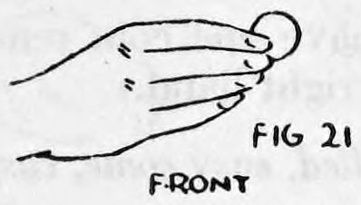 Fig. 21. — Front view of the hand with the coin forced out to the finger tips in Production Clip position, labelled Front.