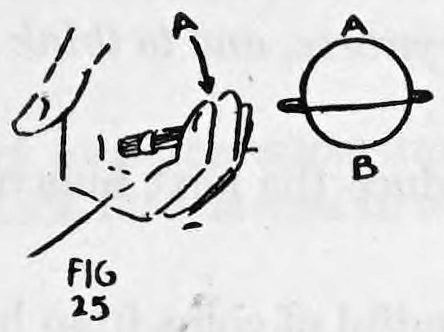 Fig. 25. — The coat edge hanging from the safety pin with the coins, edges A and B marked, and a small circle of coins with edges A and B labelled.