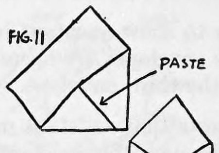 Fig. 11. — The envelope with the right corner folded over, an arrow marked paste pointing to the folded edge.