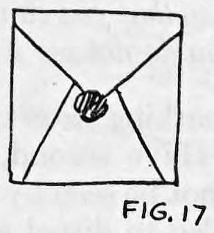 Fig. 17. — The finished package of three envelopes seen from the front, flap sealed with a blob of wax at the centre.