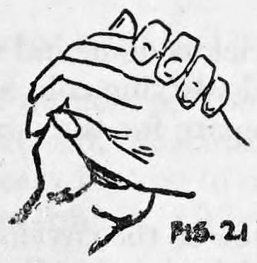 Fig. 21. — The two balls of paper pressed into the cupped left hand by the right hand, the fingers wrapping around them.