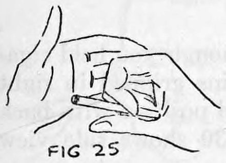 Fig. 25. — Left hand held up as a screen while the right fingers curl in and press the cigarette against the crotch of the thumb.