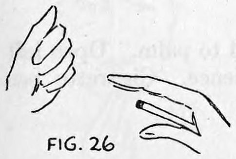 Fig. 26. — Left hand closed and drawn away; right hand open with the cigarette held in the crotch of the thumb.