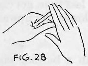Fig. 28. — Right first and second fingers gripping the pinched end of the cigarette where it projects from the closed left fist.