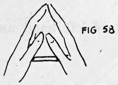 Fig. 58. — Hands swung in front of the performer with the finger tips together, forming a point that conceals the cigarette.
