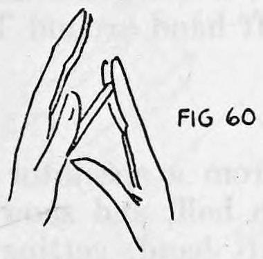 Fig. 60. — Variation of the change-over, the end of the cigarette gripped between the first and second fingers instead of in the crotch of the thumb.
