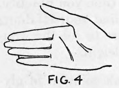 Fig. 4. — The hand with fingers straightened, the card now brought behind the hand and out of sight, seen from the audience side.