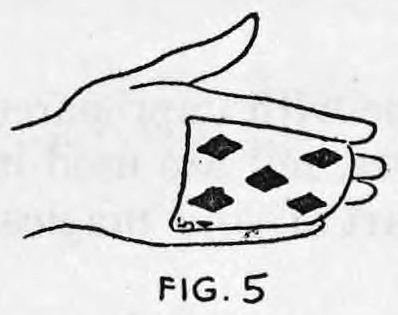 Fig. 5. — View of the back of the hand away from the audience, with the card clipped between the first and second fingers and between the third and fourth fingers.