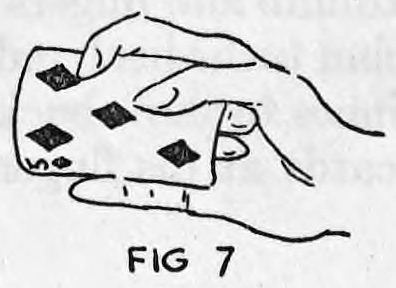 Fig. 7. — The card gripped in the hand with the fourth and first fingers moved along its edges almost up to the outer corners.
