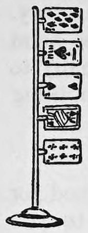Fig. 36. — A stand for holding cards: an upright pole on a round base with clips holding five cards one above another.