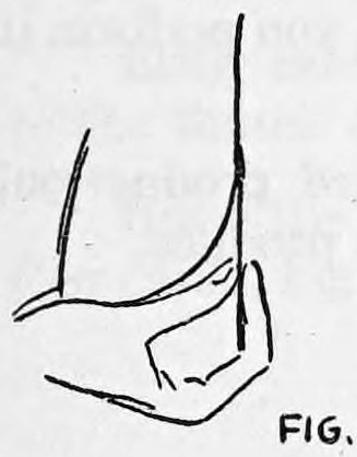 Fig. 14. — The right hand, screened by the paper, reaches under the coat to remove the cards; only the hand and coat edge are shown.