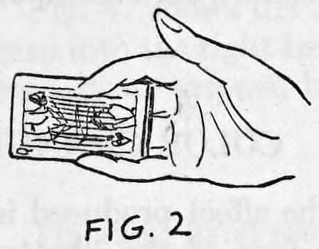 Fig. 2. — The cards brought forward in the right hand, held flat against the palm side with the thumb above them.
