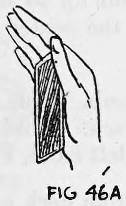 Fig. 46A. — The same card seen from above, as the performer sees it in his right hand, held upright between thumb and little finger.