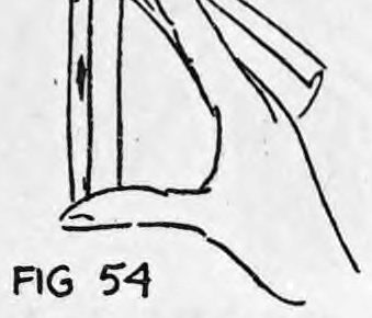Fig. 54. — The right hand holds the deck with the face card toward the audience, the top card already back palmed behind the hand.
