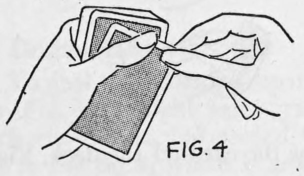 Fig. 4. — The struck card pushed out of the deck diagonally, with the right first finger coming underneath its index corner.