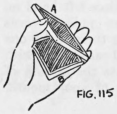 Fig. 115. — The pack has dropped half into the palm, making two sections lettered A at the top and B below.