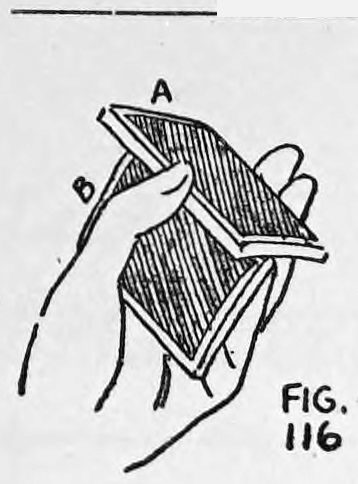 Fig. 116. — A hand holds the pack with section A above and section B being pushed up under it by the tips of the first and little fingers.