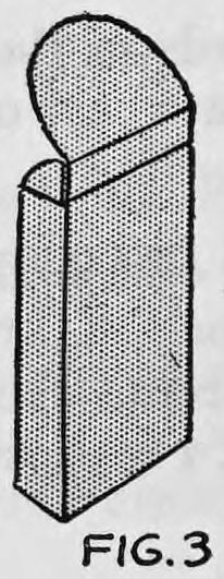 Fig. 3. — The finished card case, covered with the pasted front and back of the extra case, with the flap open and the rubber ends and tin concealed.