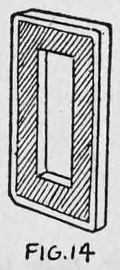 Fig. 14. — A squared-up packet of the cut cards seen end-on, showing a uniform rectangular hole running through the whole packet.