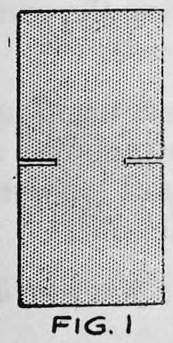 Fig. 1. — A rectangle of card with a slot cut in from each side at the middle, the two cut-outs shown as short notches on the left and right edges.