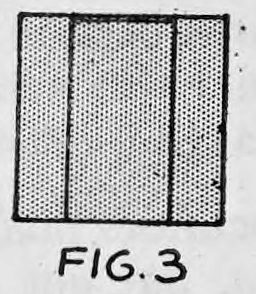 Fig. 3. — The folded card case laid flat, a tall rectangle divided by vertical lines into three strips with the envelope folded up onto the other half.