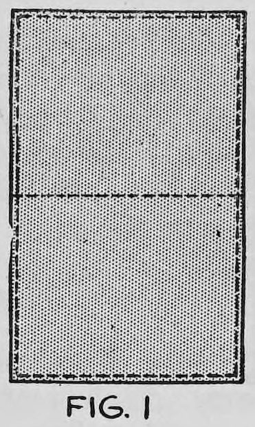 Fig. 1. — A tall rectangle of cloth with stitching around all four edges and a dotted line of stitches across the centre.