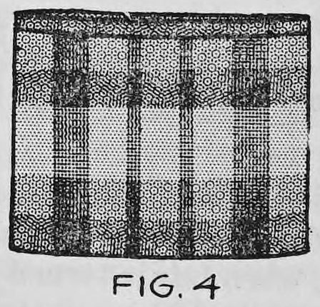 Fig. 4. — The finished bag as it looks to the audience, made of plaid cloth with a ribbon binding along the bottom edge.