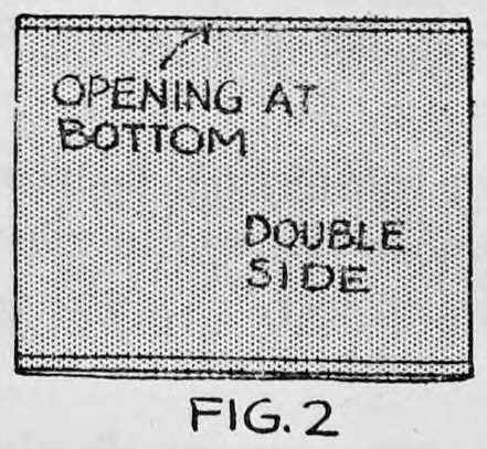 Fig. 2. — The same bag showing the prepared side, with the opening at bottom lettered on it and the double side marked in the lower part.