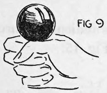 Fig. 9. — The ball held in the right hand as seen from the performer's side, the fingers closing into a fist beneath it.