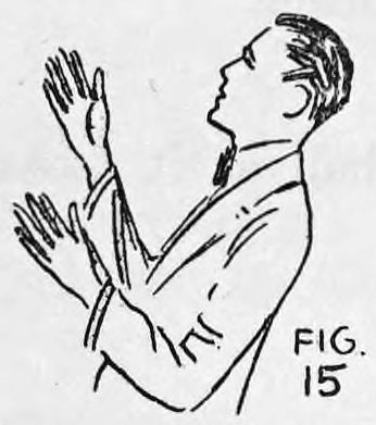 Fig. 15. — The performer in profile, turned with his left side to the audience, both hands raised after throwing the ball into the air.