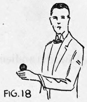 Fig. 18. — The performer seen from the front, holding a ball at the top of his closed left fist as the audience sees him.