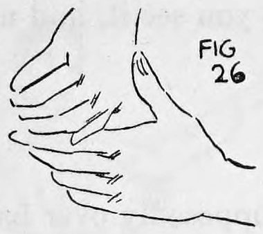 Fig. 26. — The right hand twisted over, fingers extending to the right, as it pretends to take the ball from the left hand.