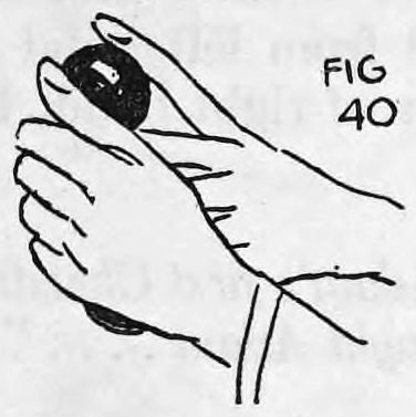 Fig. 40. — The left hand reaches over the right hand and its balls, pretending to remove a ball while it is slipped into the shell.