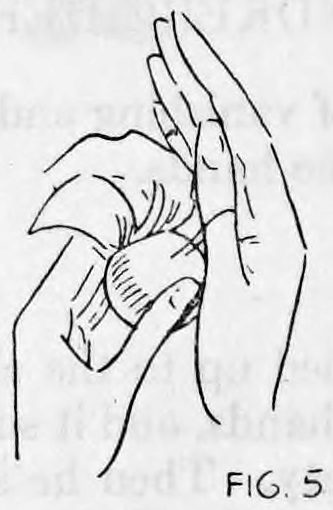 Fig. 5. — Two hands held parallel, the right hand tucking the handkerchief into the ball with a turning motion.
