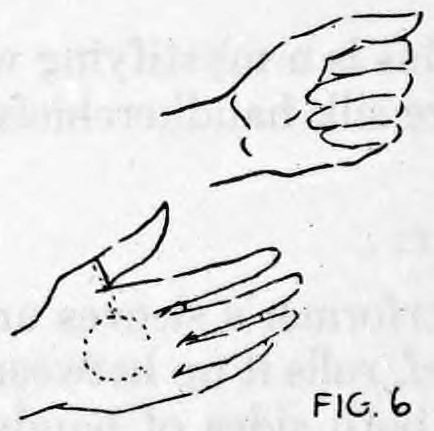 Fig. 6. — A closed left hand held above the open right hand, whose spread fingers show nothing but the concealed ball.
