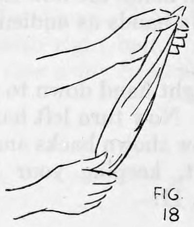 Fig. 18. — A silk handkerchief held out stretched between the two hands after being pulled from the ball.